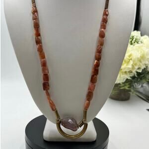 David Aubrey Anthropologie Carnelian Sunstone Gem Brass
Necklace Handcrafted
